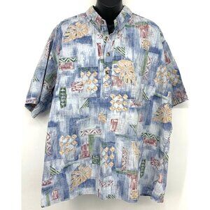 EUC Cooke Street Honolulu Men's Aloha Button Down Shirt Tropical Blue 2XL
